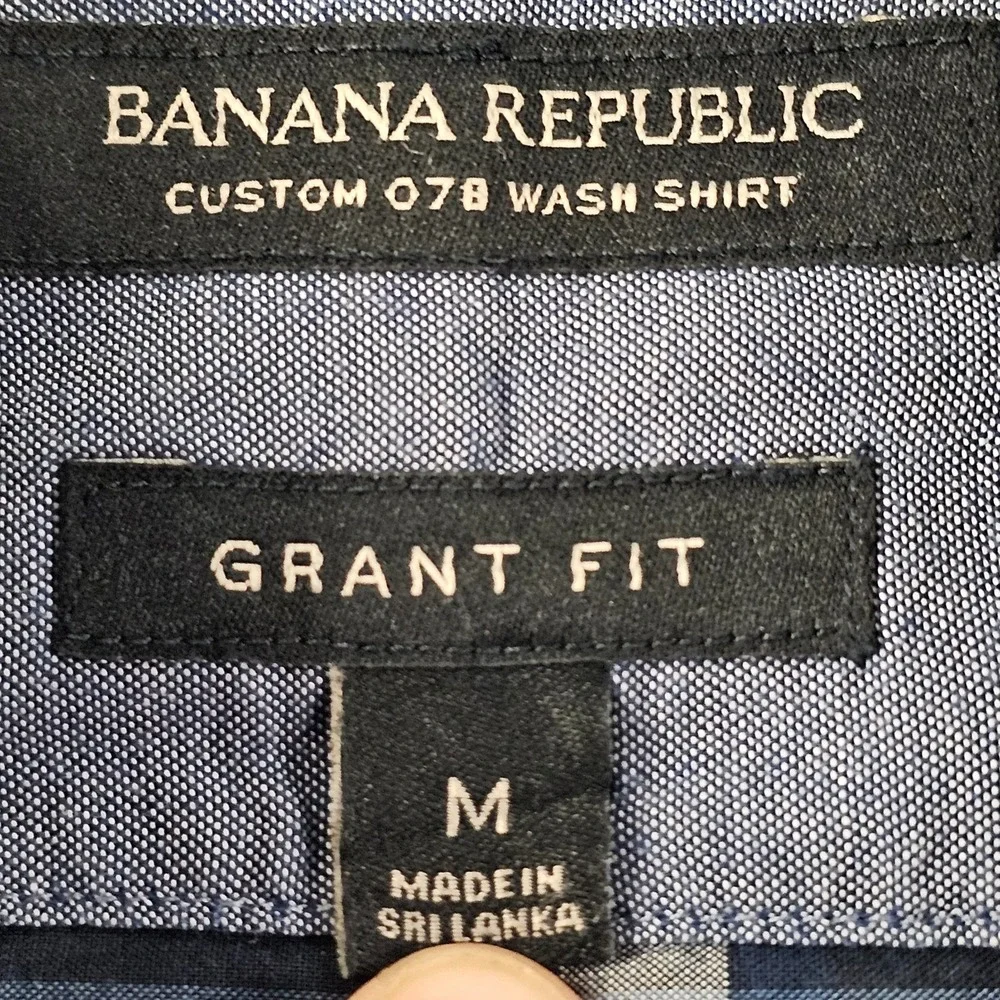 Banana Republic Custom 078 Wash Blue Plaid Grant Fit Button-Up Shirt Men's M